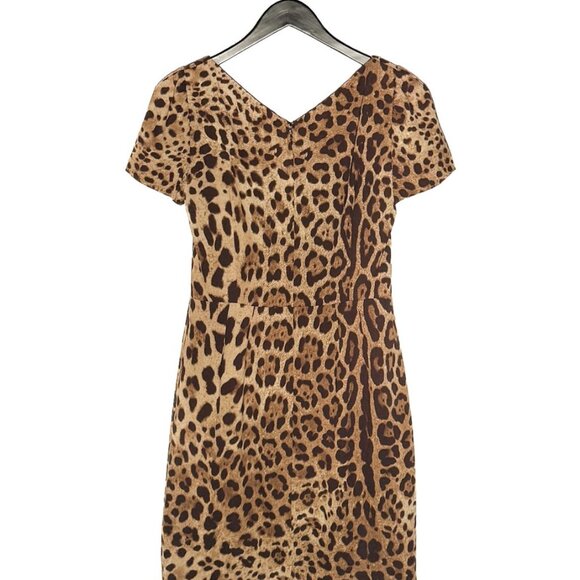 Dolce & Gabbana Brown Leopard Print Short Sleeves Silk Dress - Picture 3 of 6